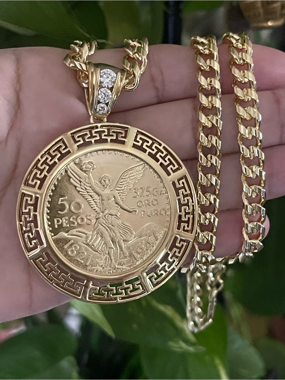 Gold Tone Mexican Medallion Coin Pendant Necklace